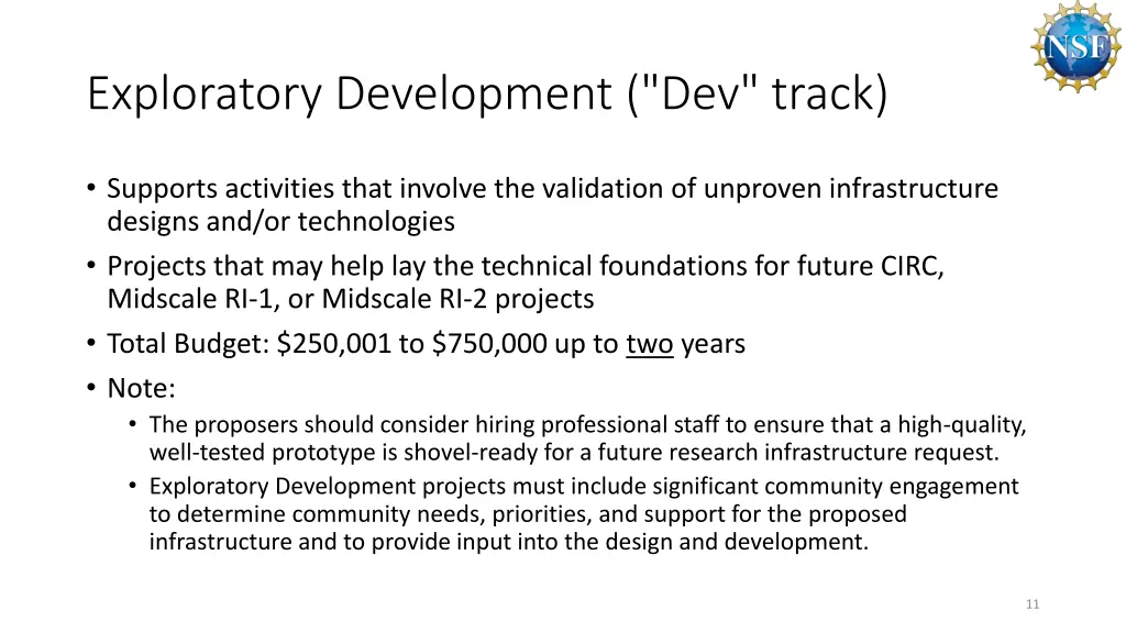 exploratory development dev track