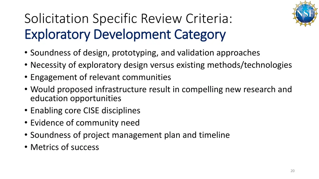 solicitation specific review criteria exploratory