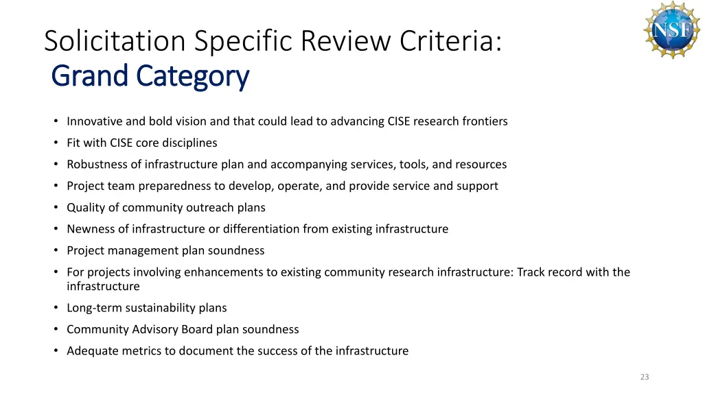 solicitation specific review criteria grand