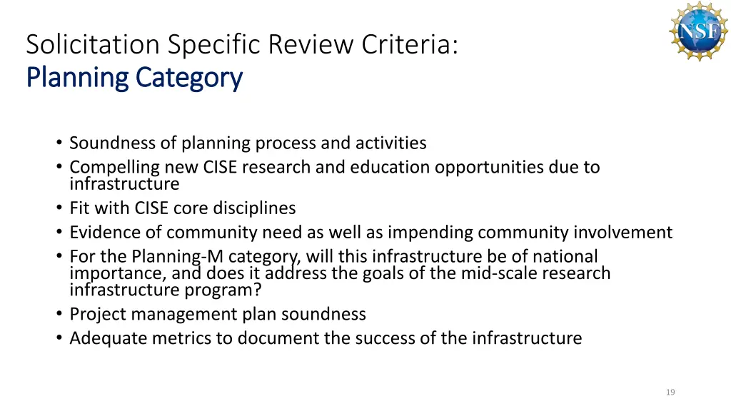 solicitation specific review criteria planning