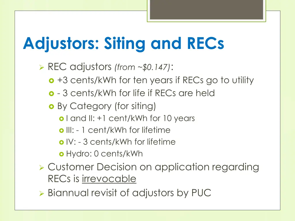 adjustors siting and recs