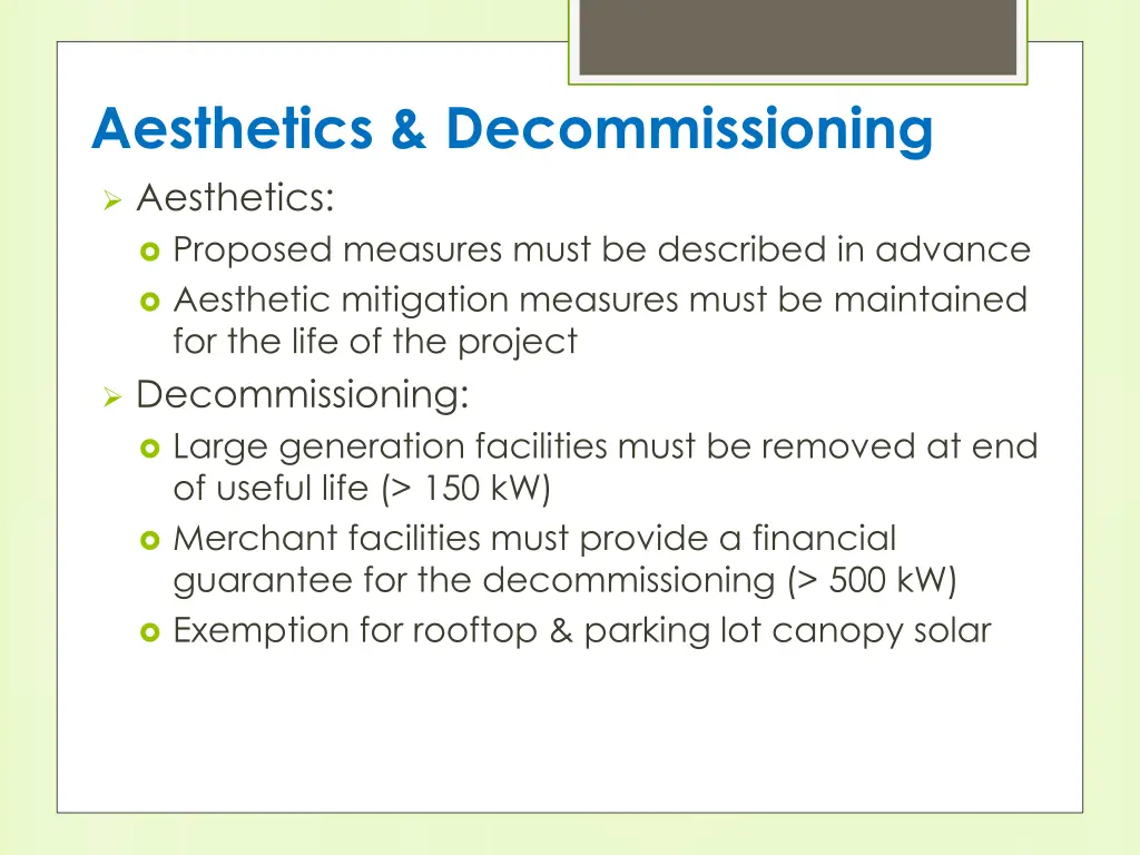 aesthetics decommissioning aesthetics proposed