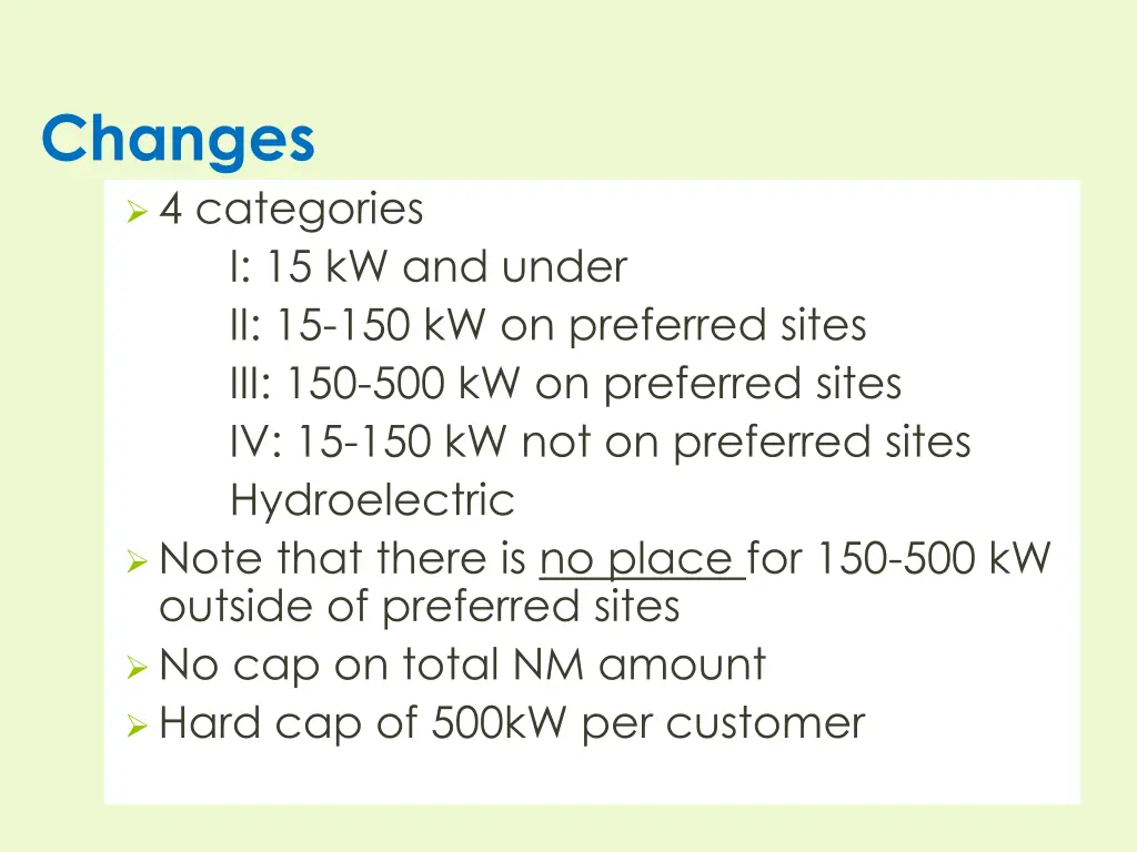 changes 4 categories i 15 kw and under