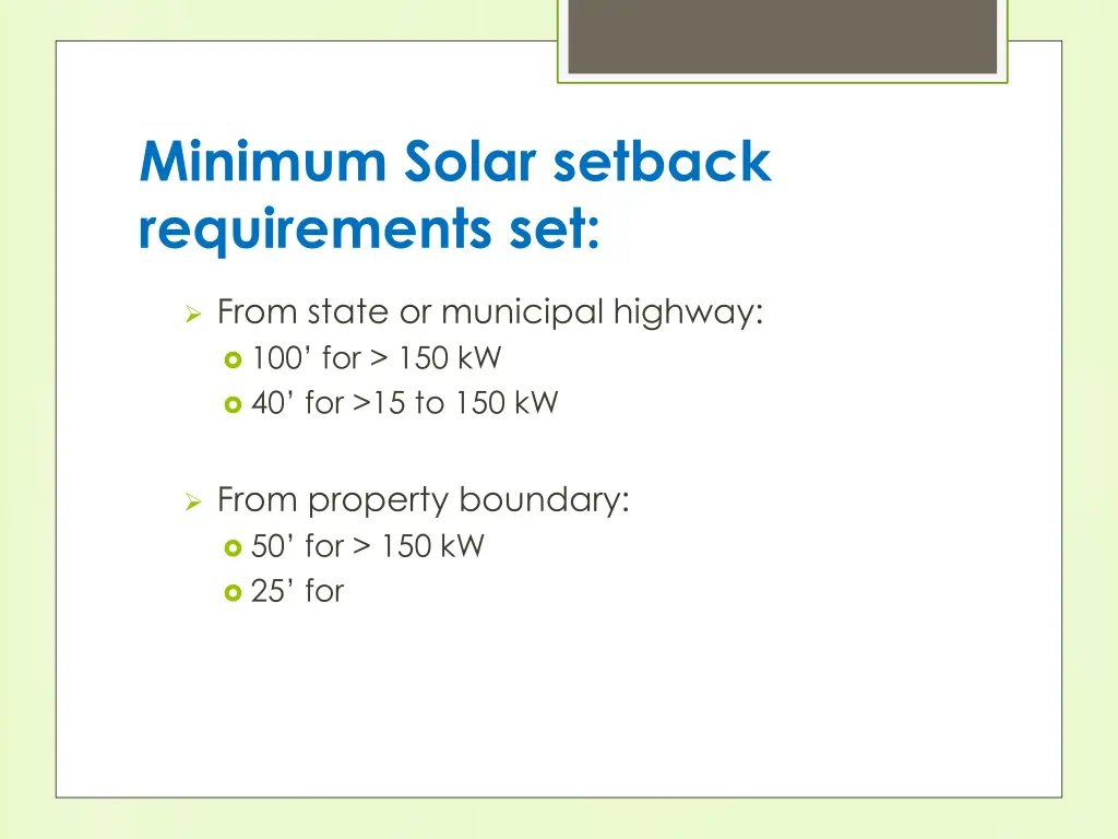 minimum solar setback requirements set
