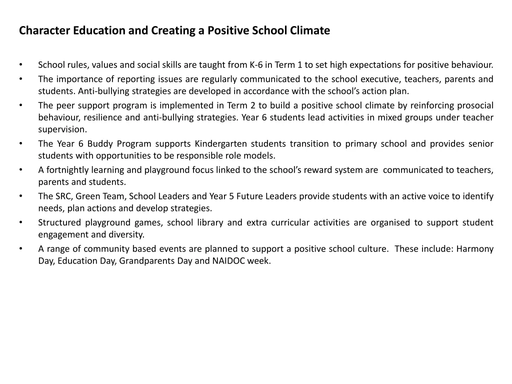 character education and creating a positive
