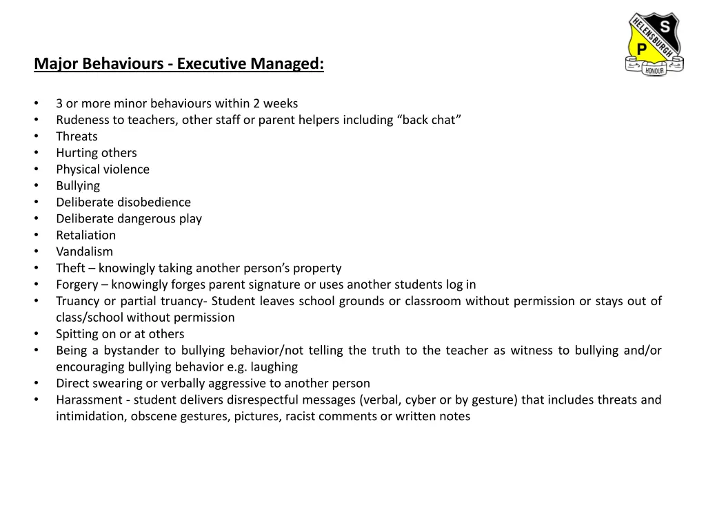 major behaviours executive managed