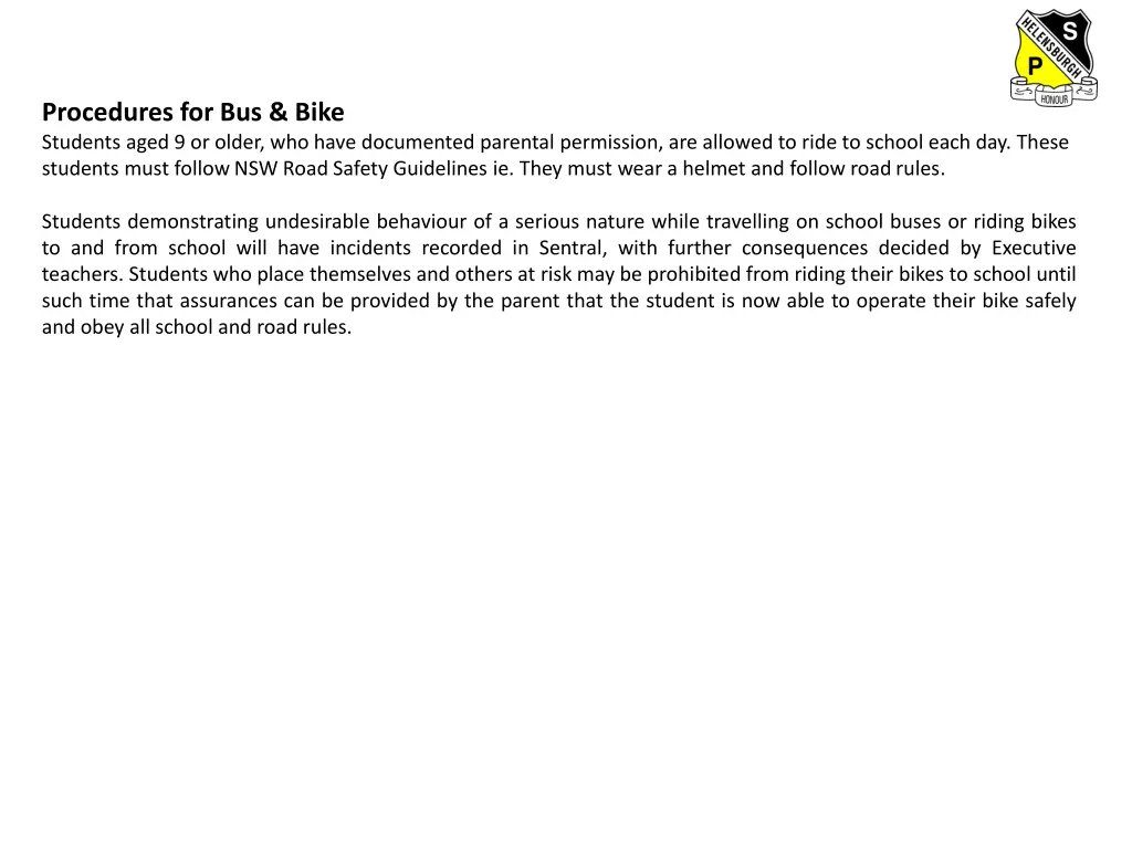 procedures for bus bike students aged 9 or older