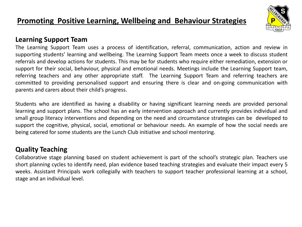 promoting positive learning wellbeing