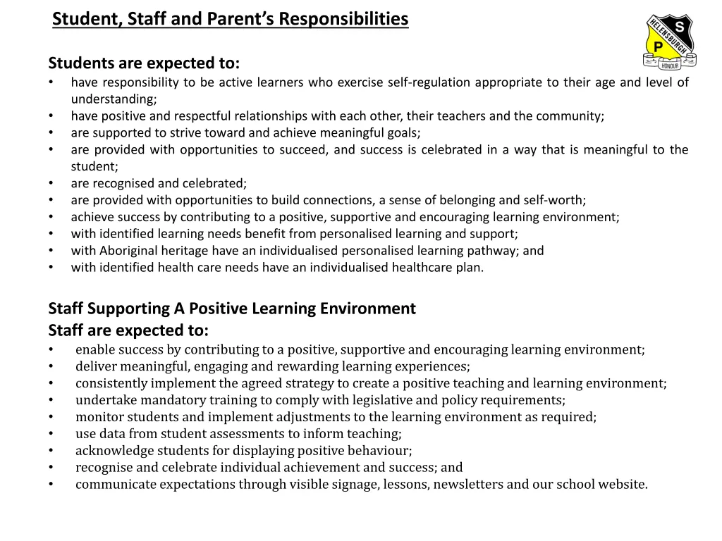 student staff and parent s responsibilities