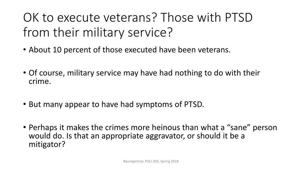 ok to execute veterans those with ptsd from their
