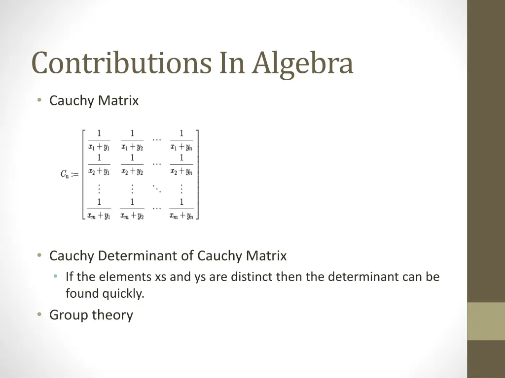 contributions in algebra