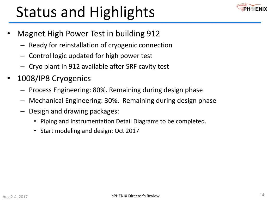status and highlights