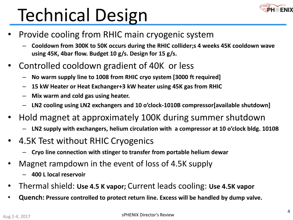 technical design provide cooling from rhic main