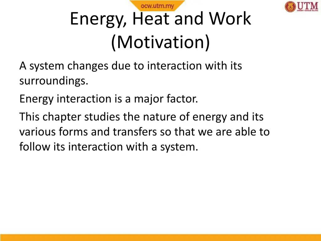 energy heat and work motivation