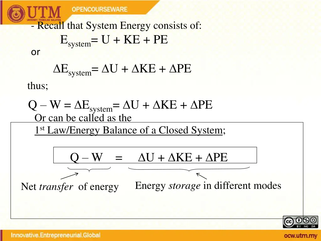 recall that system energy consists of