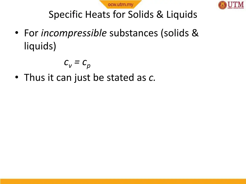 specific heats for solids liquids