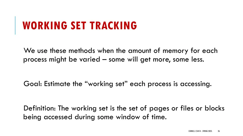 working set tracking