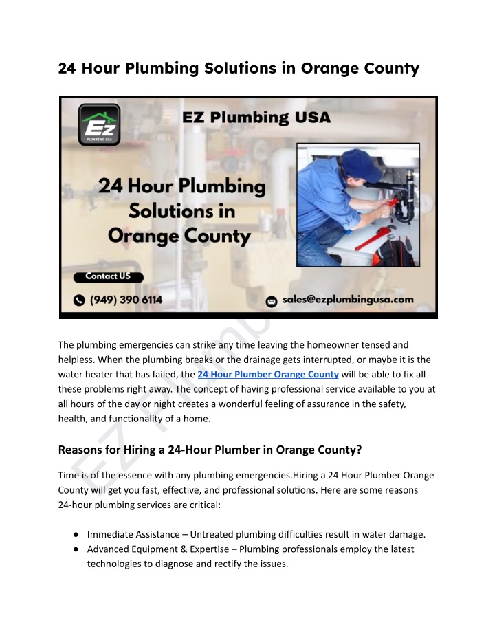 24 hour plumbing solutions in orange county