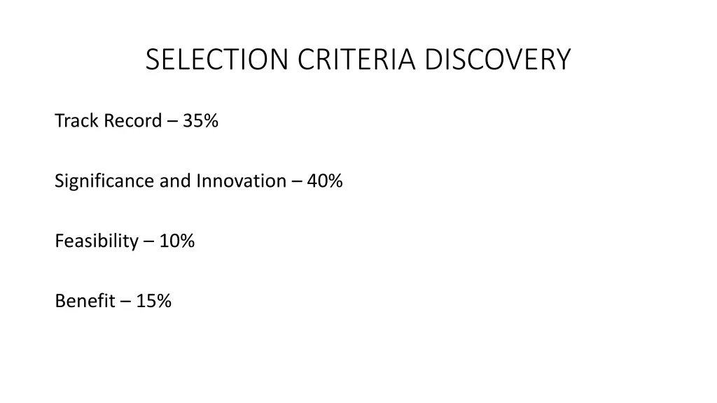 selection criteria discovery