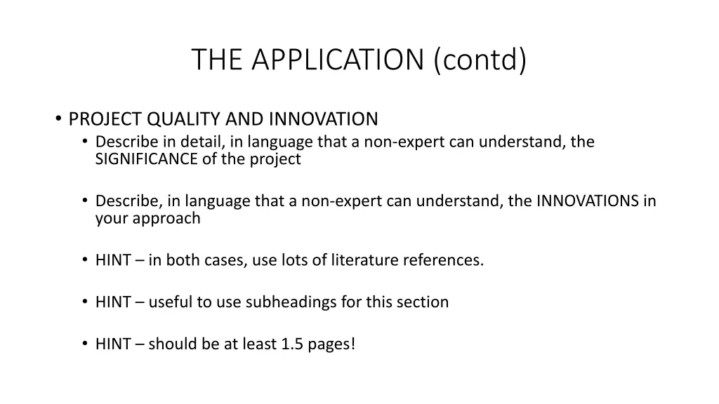 the application contd