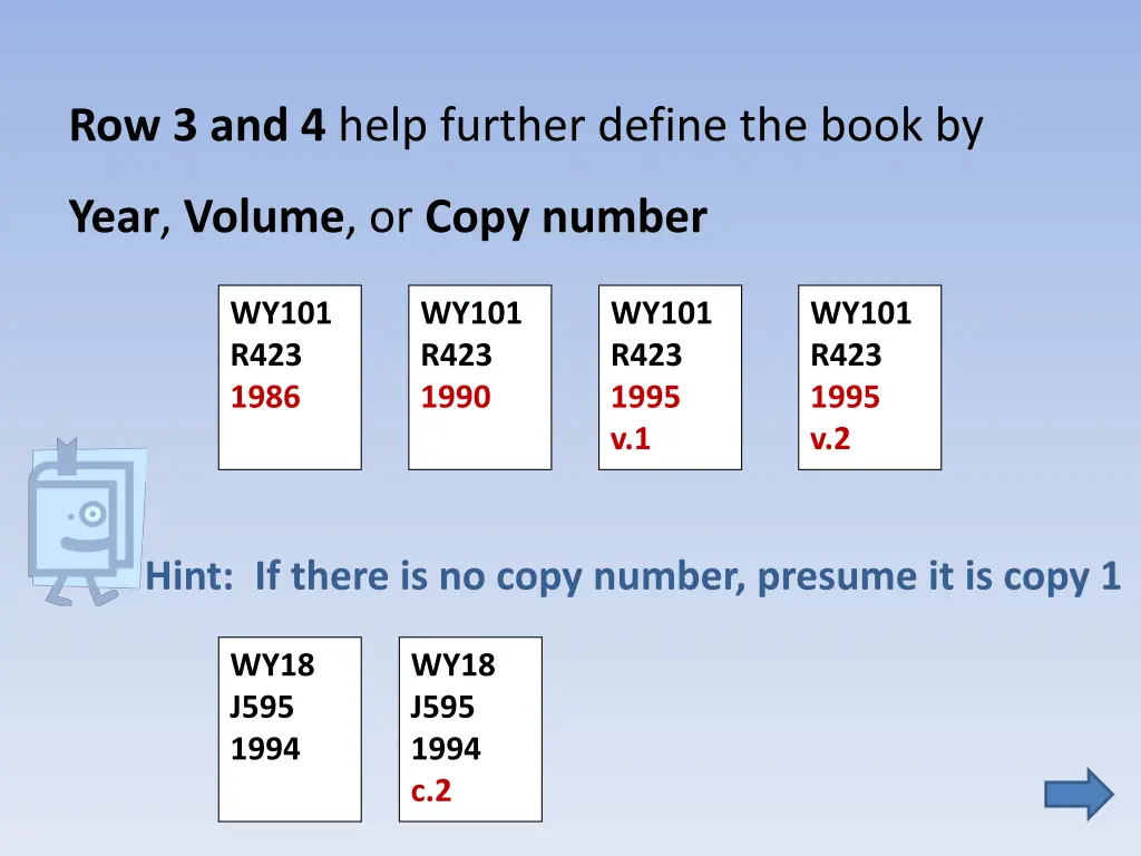 row 3 and 4 help further define the book by