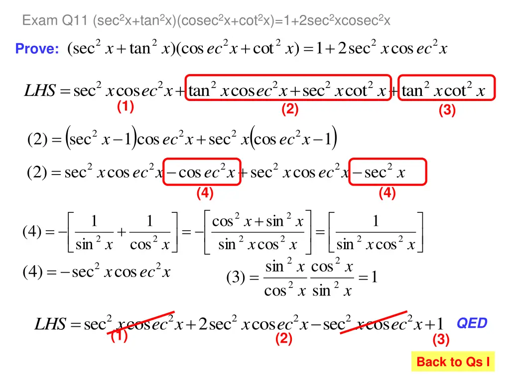 exam q11 sec 2 x tan 2 x cosec 2 x cot 2 x 1 2sec 1
