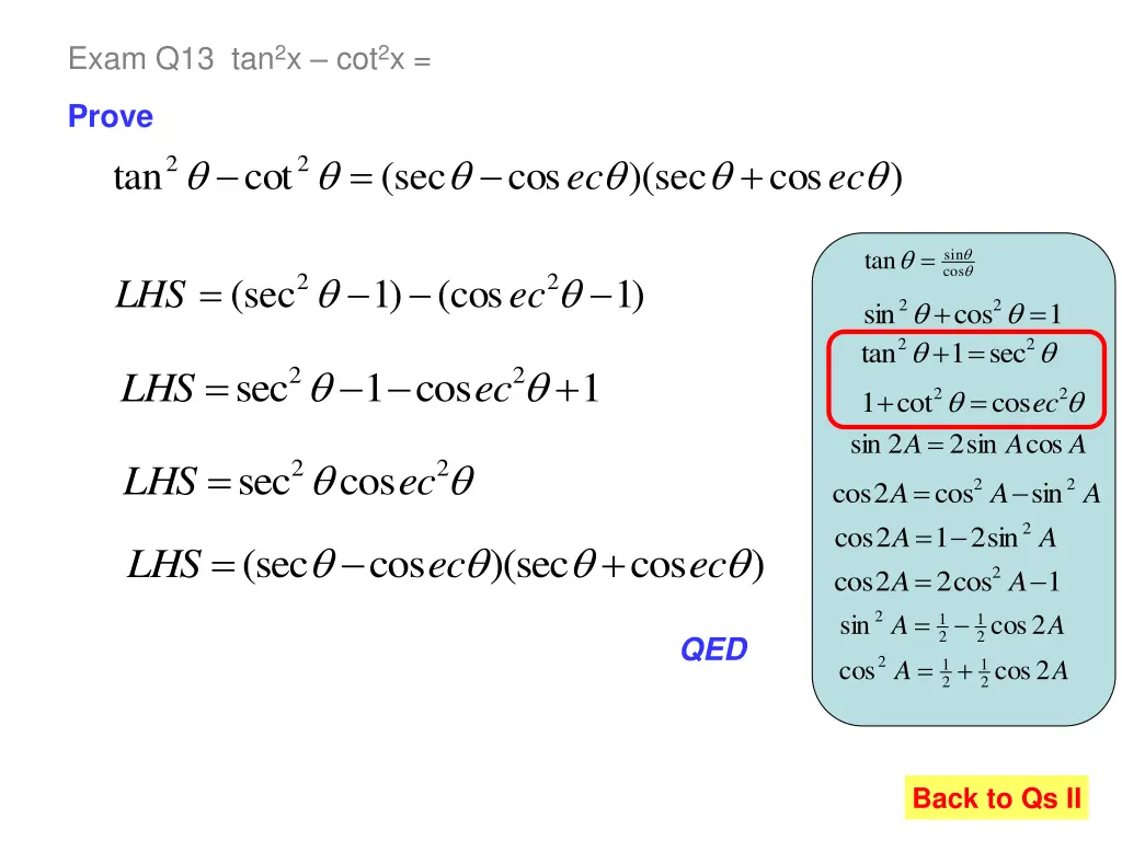 exam q13 tan 2 x cot 2 x