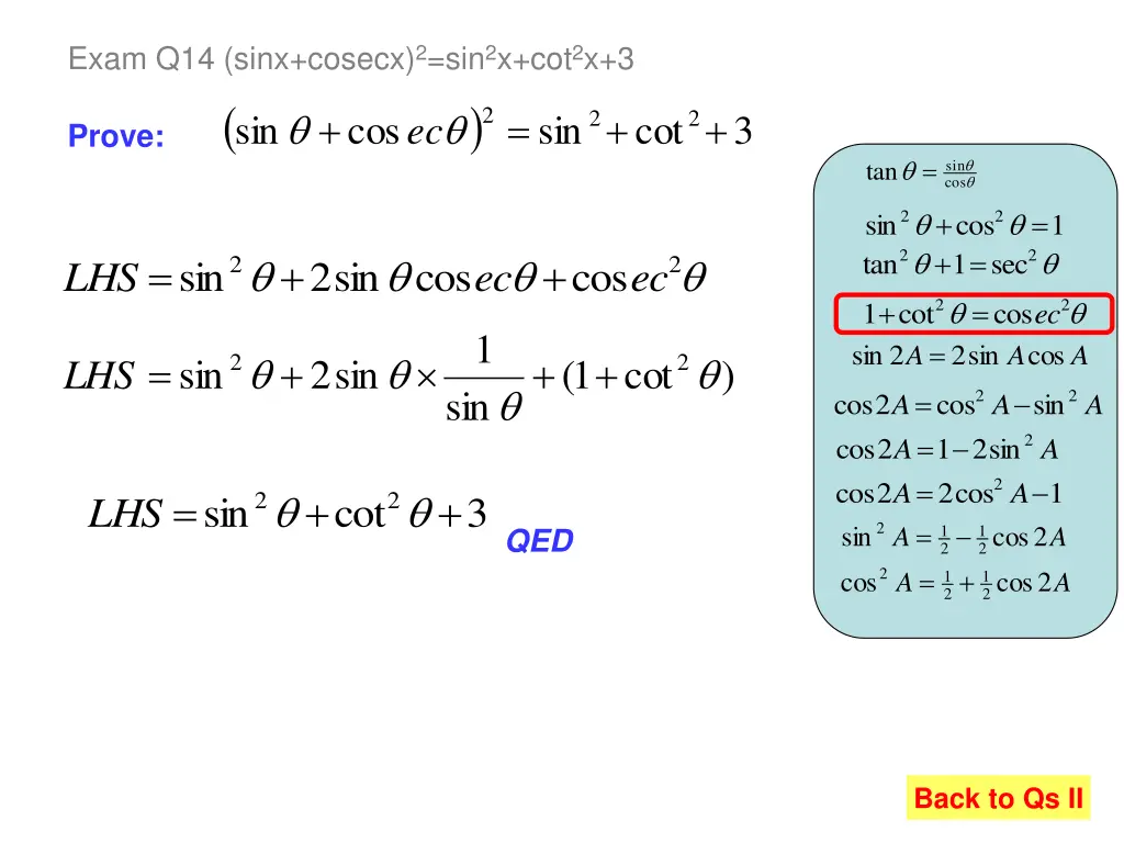 exam q14 sinx cosecx 2 sin 2 x cot 2 x 3 cos sin