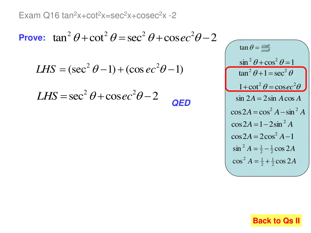 exam q16 tan 2 x cot 2 x sec 2 x cosec 2 x 2