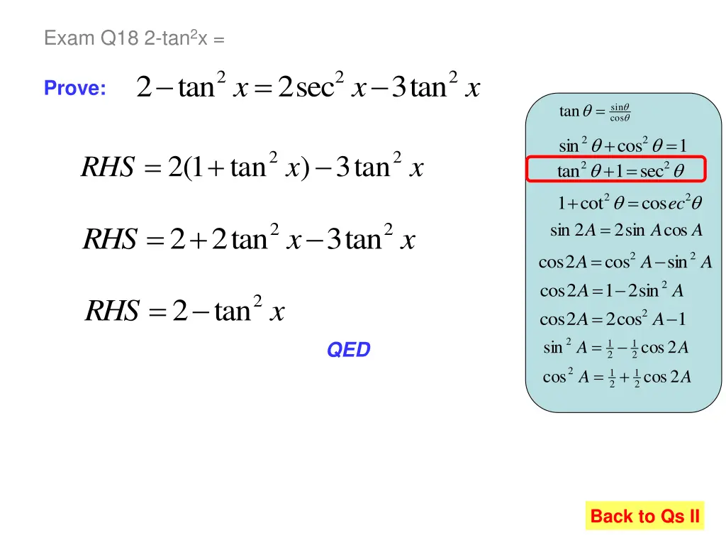 exam q18 2 tan 2 x