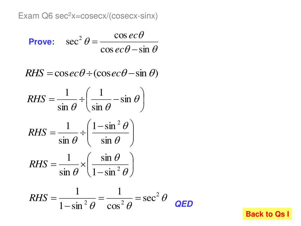 exam q6 sec 2 x cosecx cosecx sinx