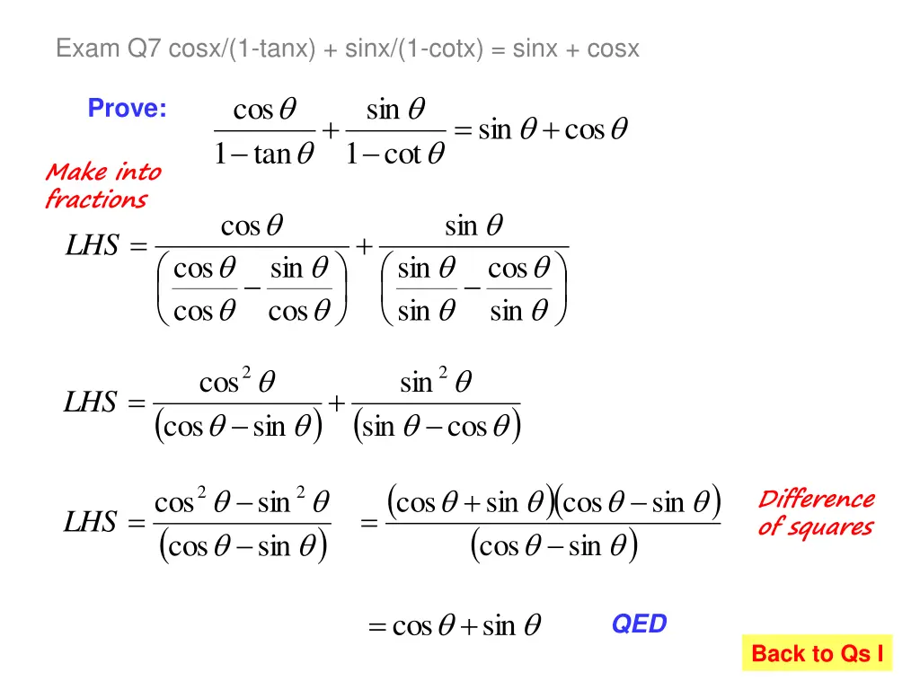 exam q7 cosx 1 tanx sinx 1 cotx sinx cosx