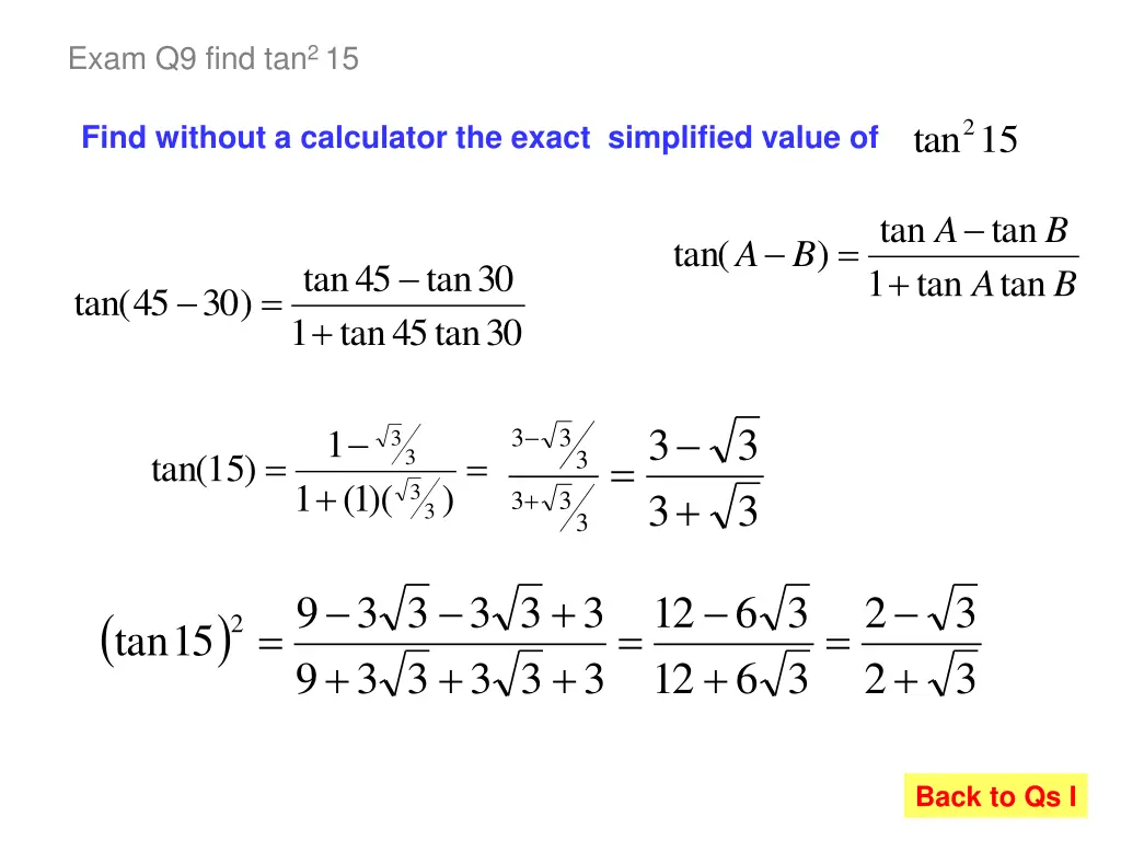 exam q9 find tan 2 15
