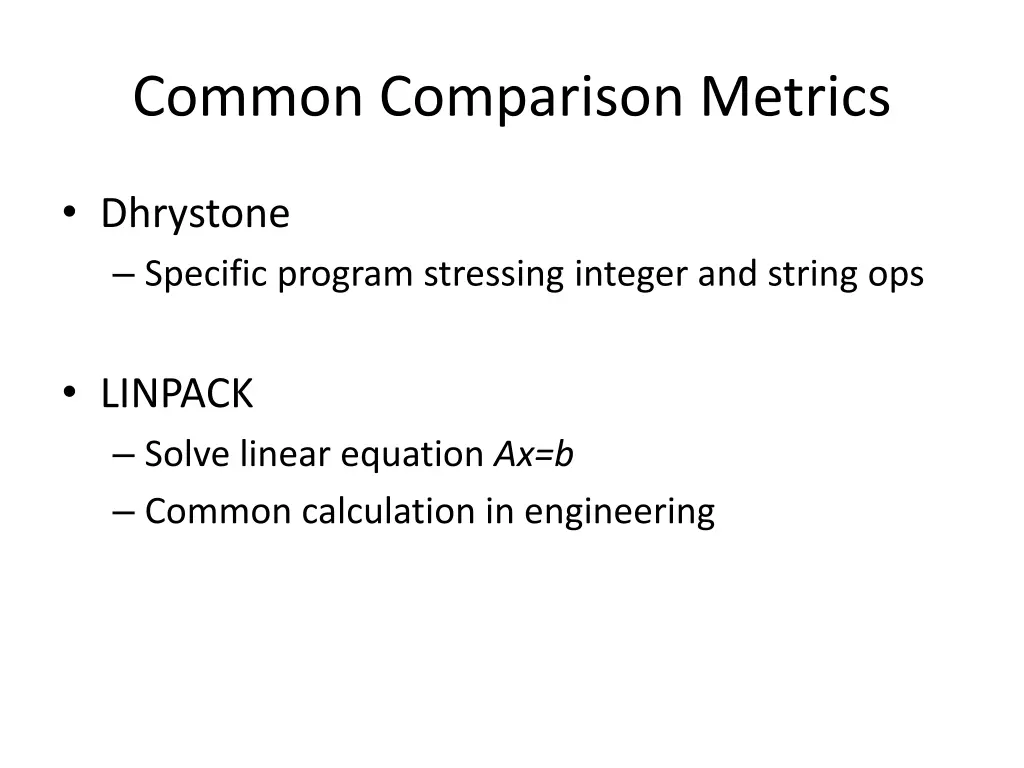 common comparison metrics 1