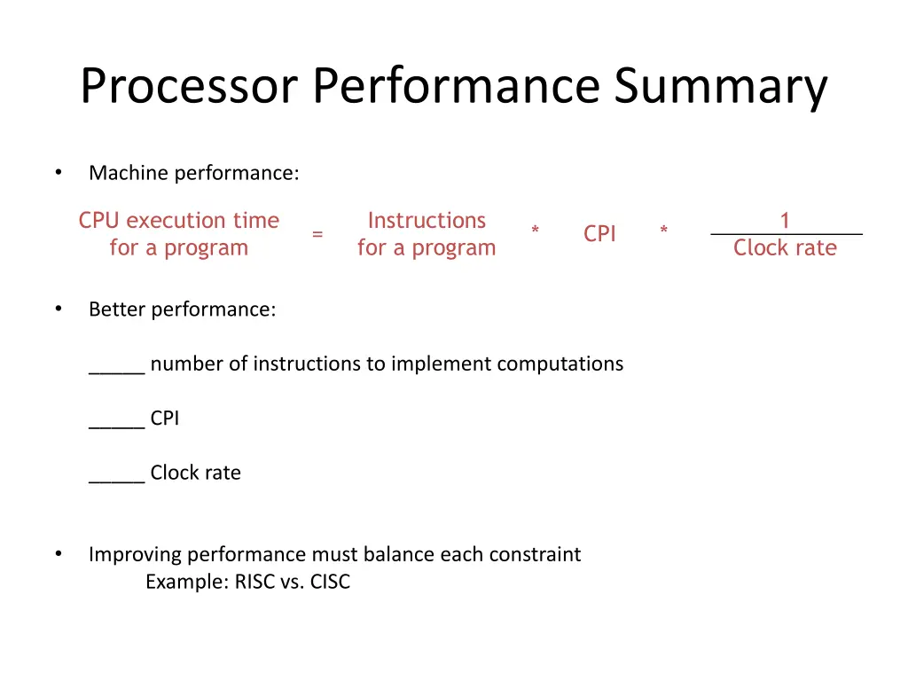 processor performance summary