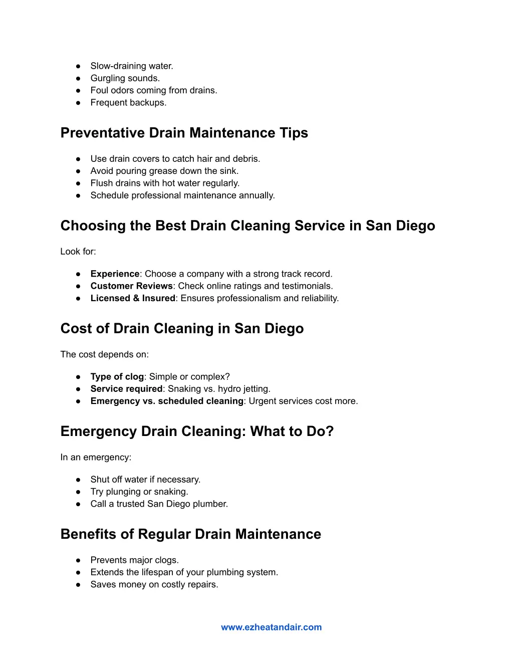 slow draining water gurgling sounds foul odors
