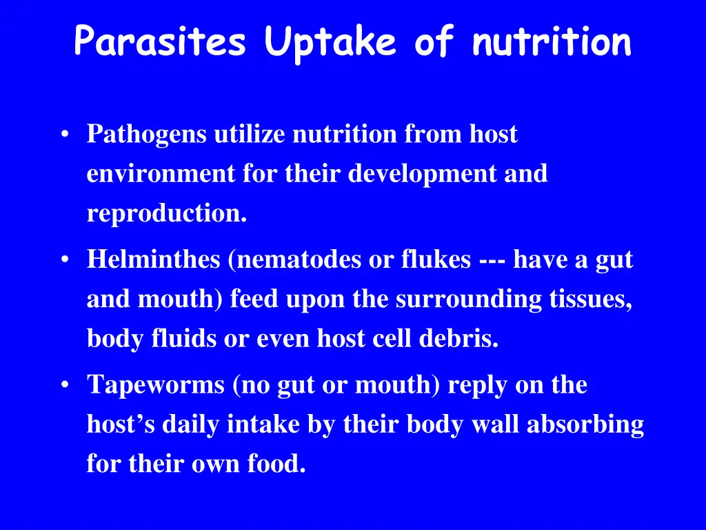parasites uptake of nutrition