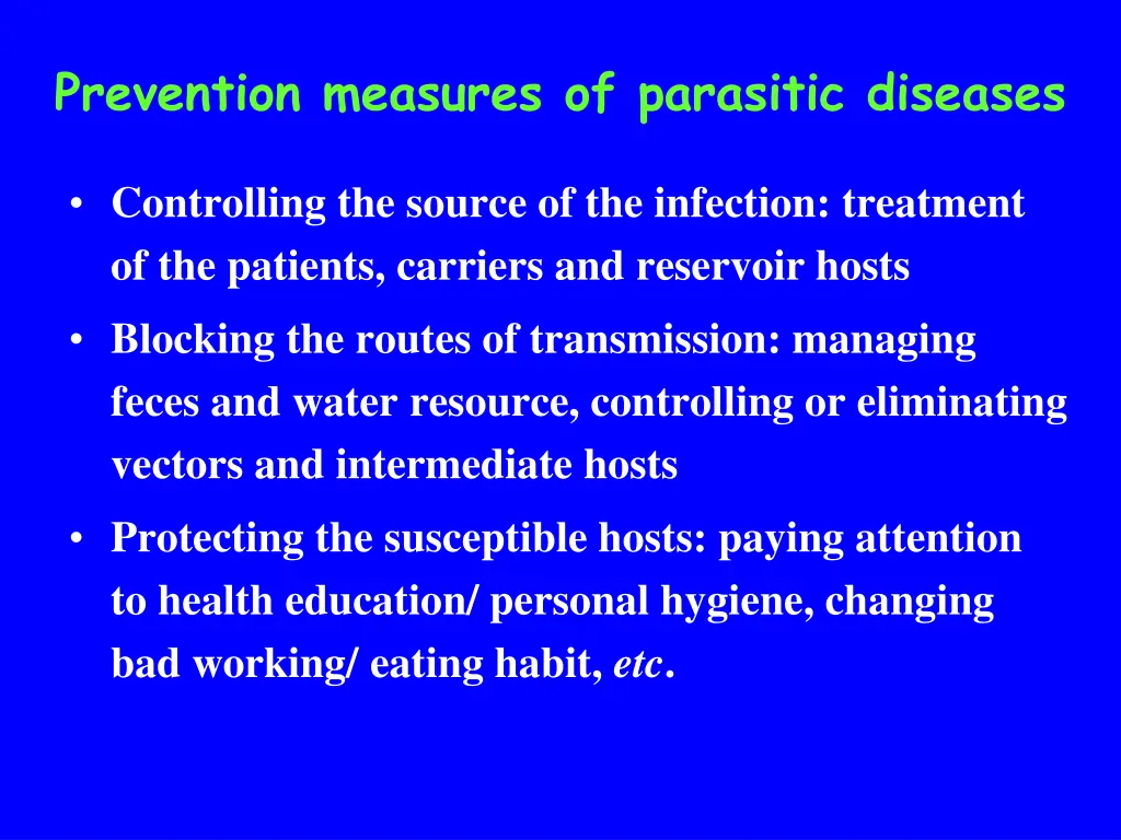 prevention measures of parasitic diseases