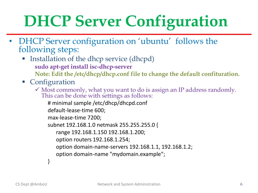 dhcp server configuration