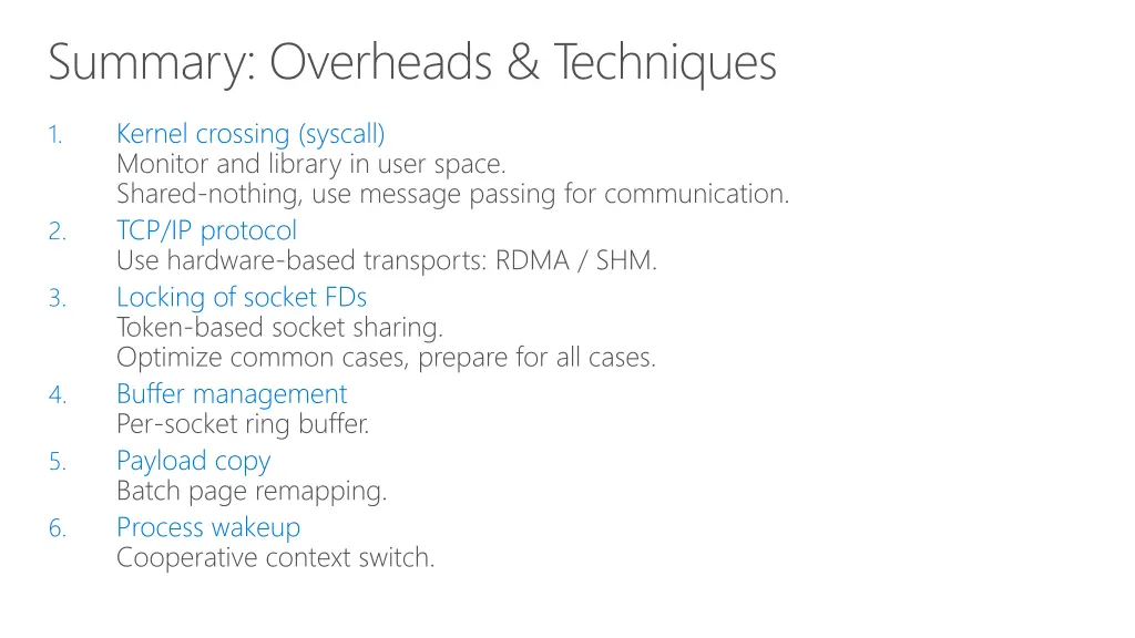 summary overheads techniques