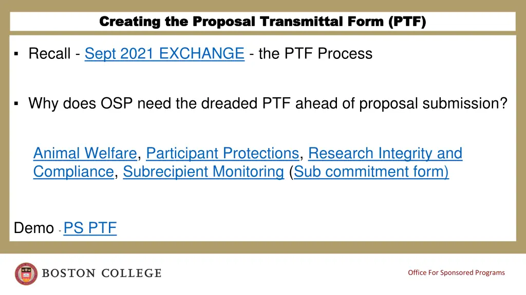 creating the proposal transmittal form