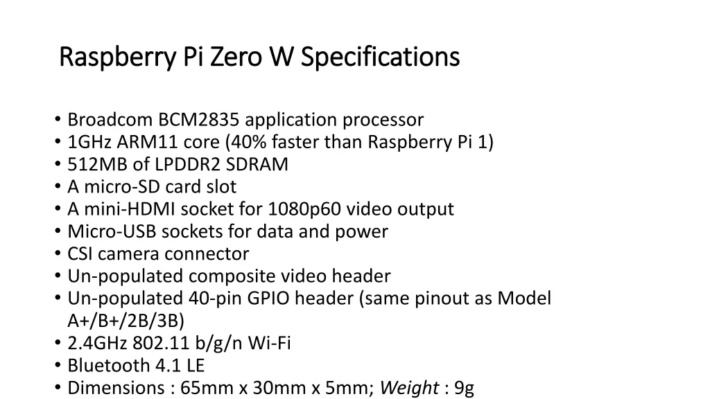 raspberry pi zero w specifications raspberry