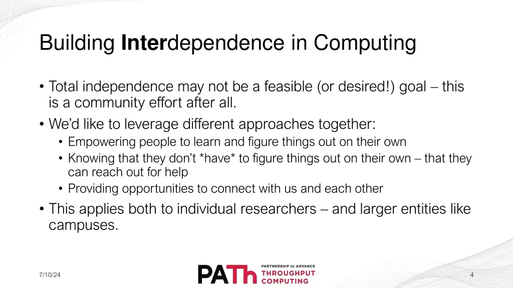 building inter dependence in computing