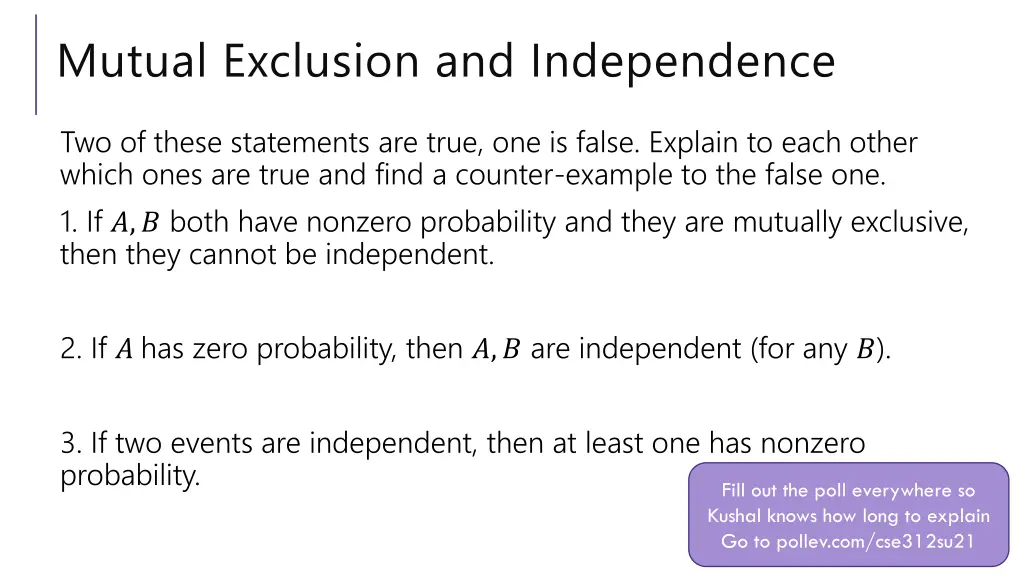 mutual exclusion and independence