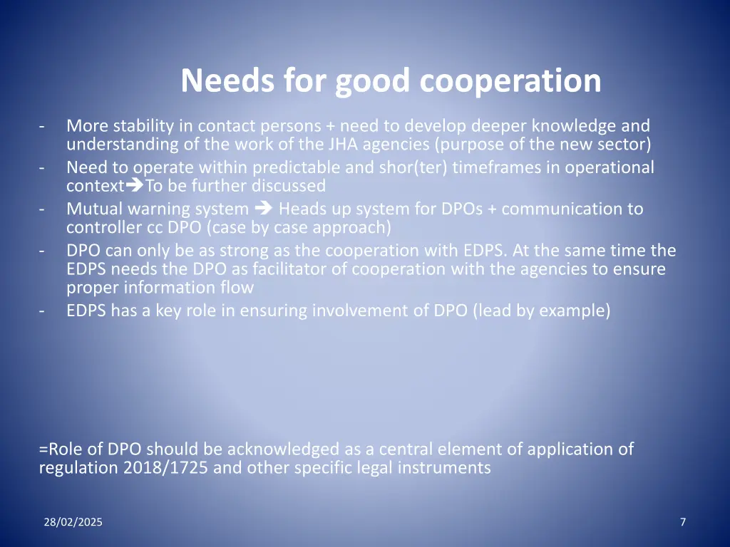 needs for good cooperation