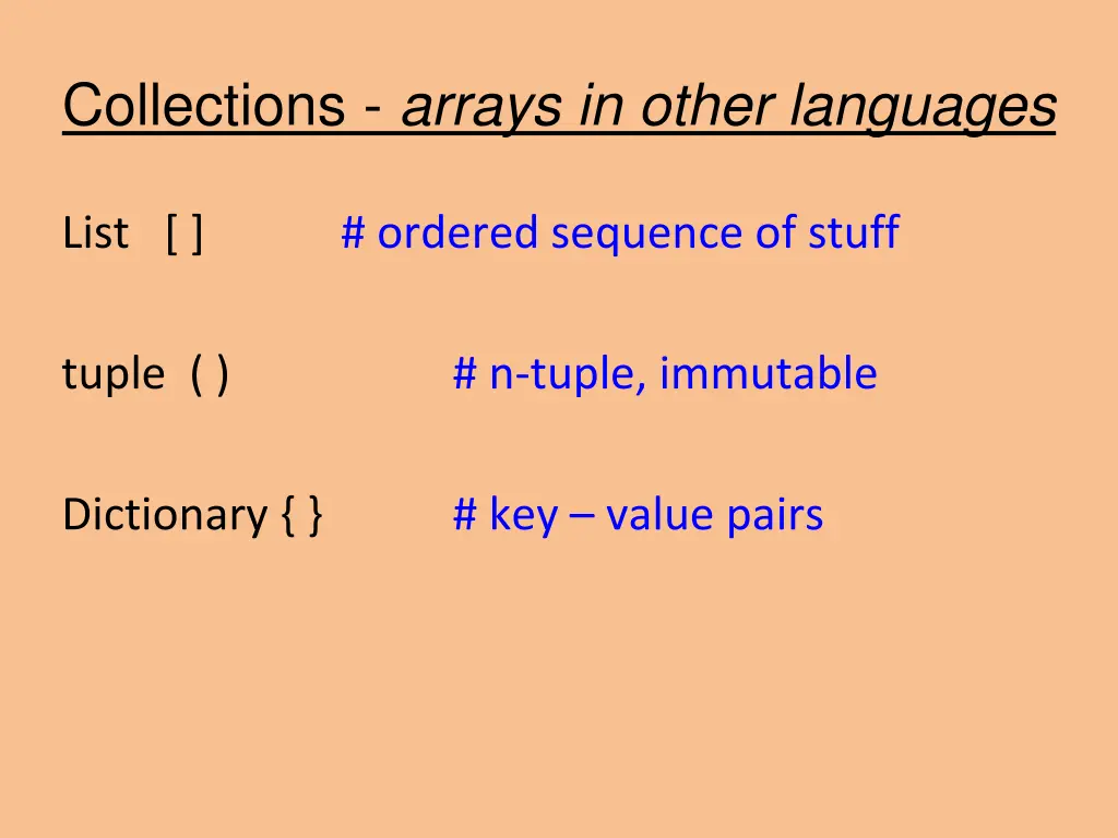 collections arrays in other languages