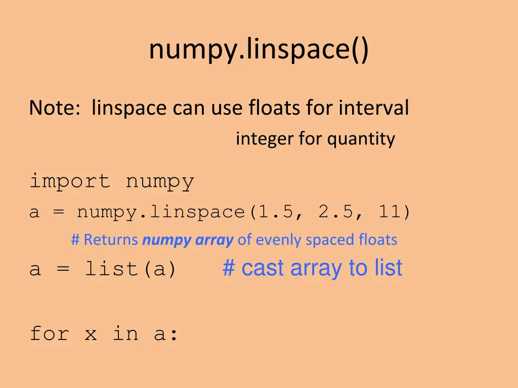 numpy linspace