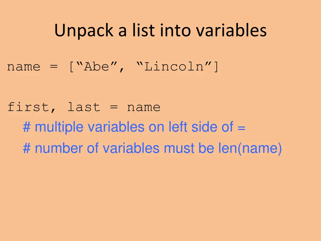 unpack a list into variables
