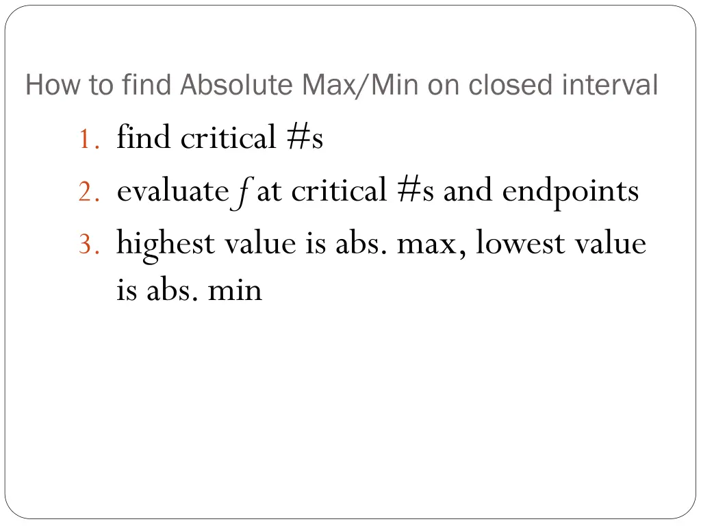 how to find absolute max min on closed interval