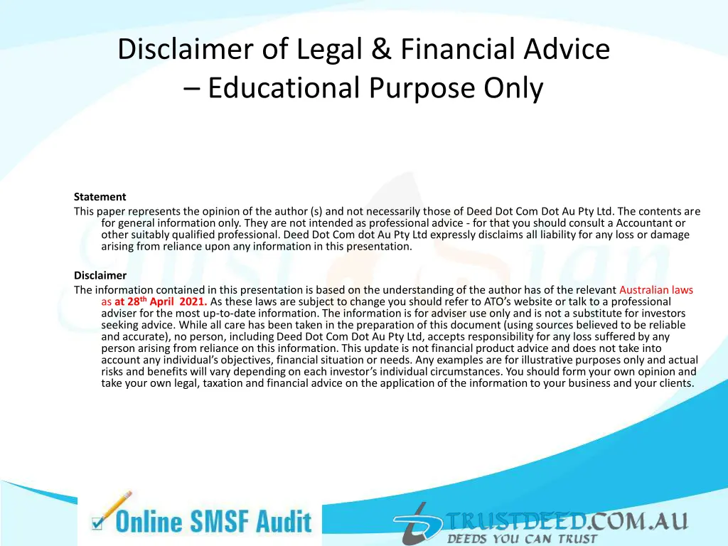 disclaimer of legal financial advice educational